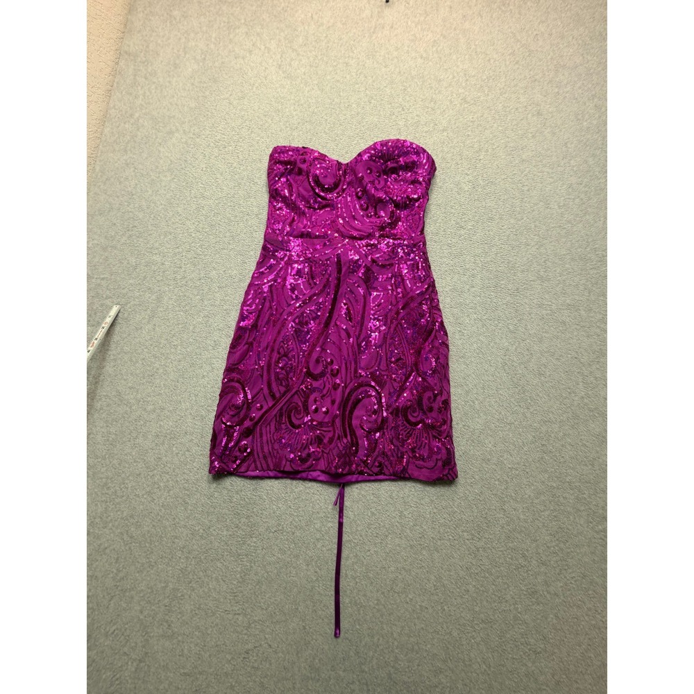 Lulus Magenta Purple Sequin Strapless Lace Up Back Mini Dress Size M Paisley